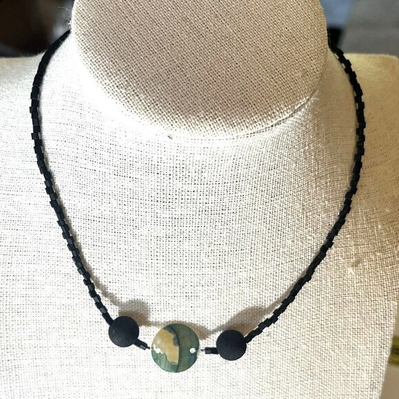 Natural Santorini Greece Volcanic Lava Black Beaded Necklace - Picture 1 of 14